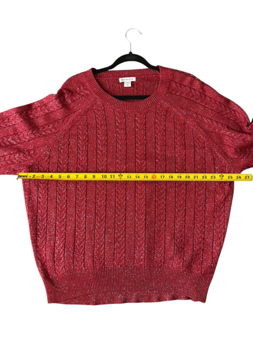 Athleta Crossroads Crew Sweater Red Metallic Cable Knit Cozy XL Holiday Luxe - Picture 8 of 14